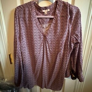 Geometric Patterned Purple, Black and White Women's Long-sleeved Top